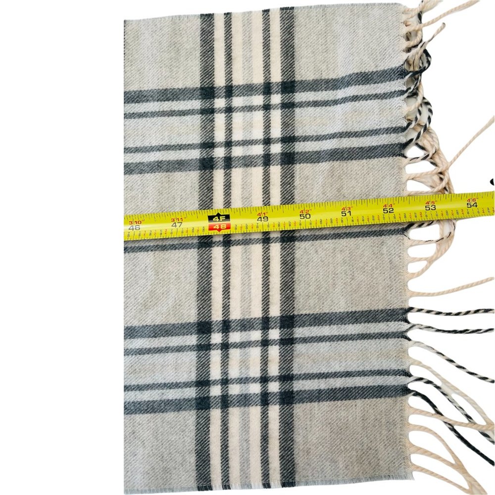 Pure Pashmina Wrap Silver Grey 3 Ply Plaid Scarf 12"x52" - Picture 5 of 5